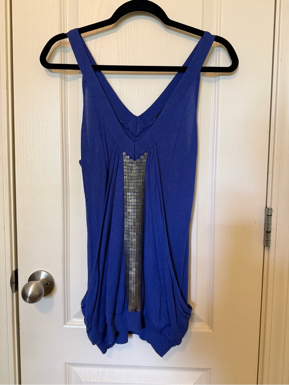 bebe Royal Blue Tank Tunic with Metallic Fringe Detail vintage Y2K silk